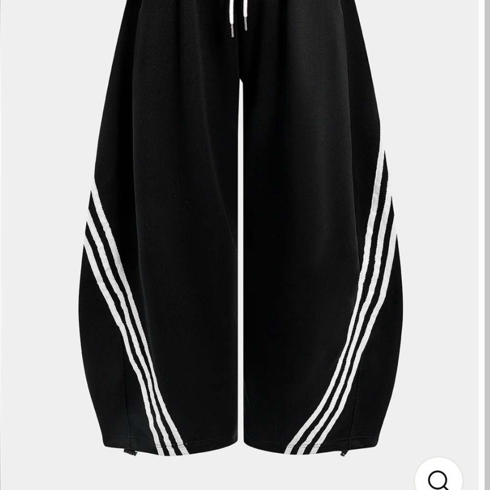 Women's Black Barrel Pants with White Stripes
